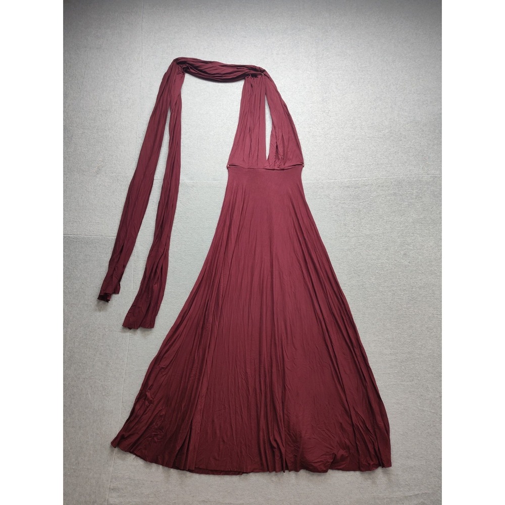 Lulus Women Maxi Dress XS Burgundy Halter Neck Tie Open Back Stretch Party Wear